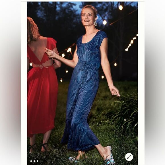 ANTHROPOLOGIE MAEVE SONATA BLUE PLEATED WIDE LEG CAP SLEEVE JUMPSUIT SZ 8 NEW! - Picture 1 of 13